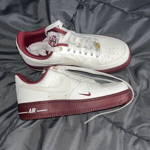 Nike White and Burgundy 40th anniversary Air Force One Sneakers